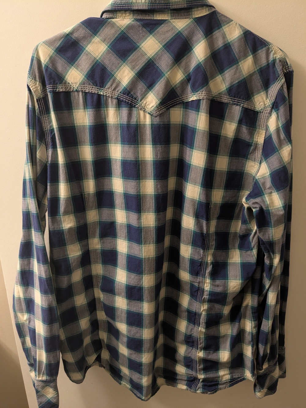 True Religion Blue and White Plaid Western Button-Down Shirt - Picture 3 of 6